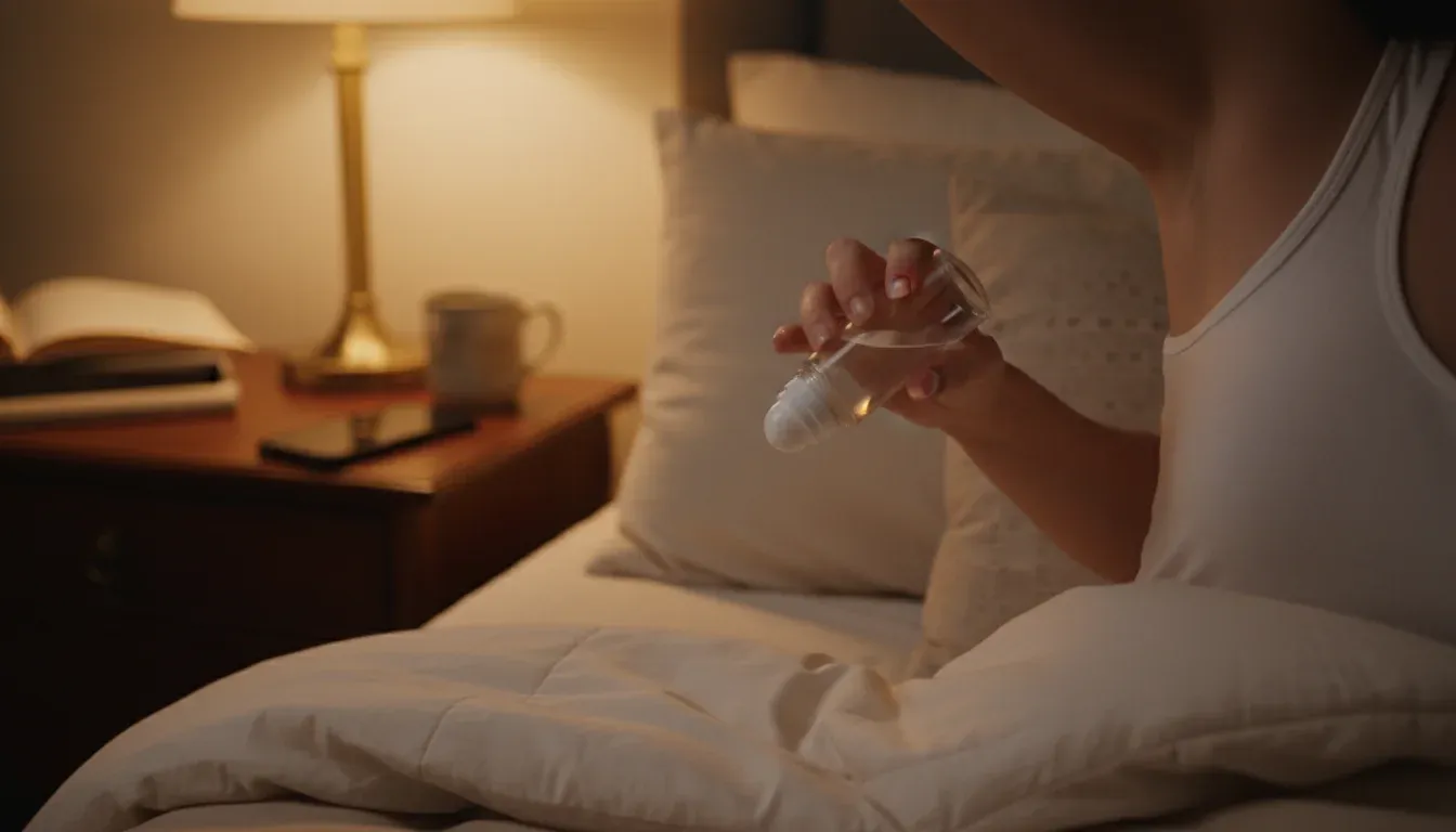 applying roll-on antiperspirant to dry underarm at bedtime