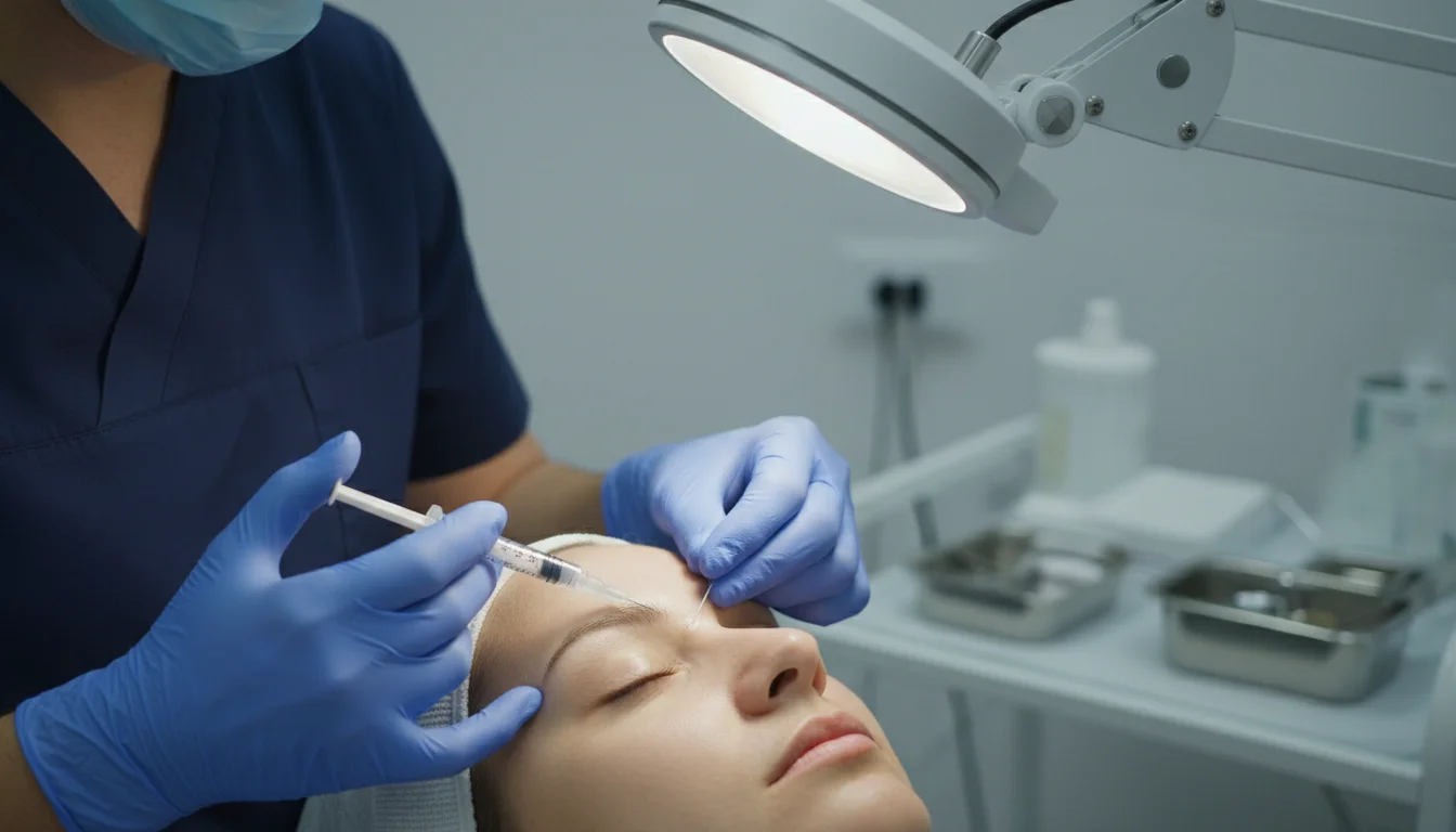 Injecting dermal filler into tear trough under eye