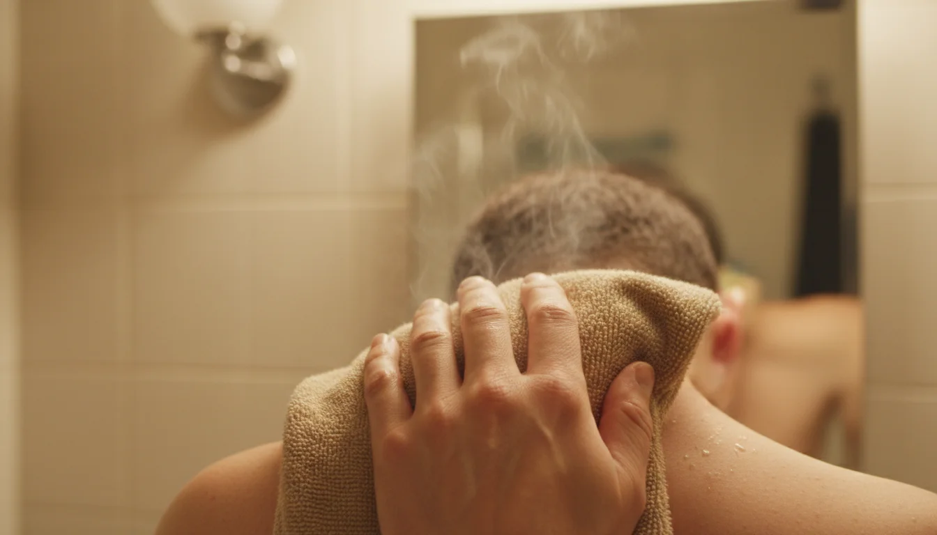 Warm compress applied to neck skin