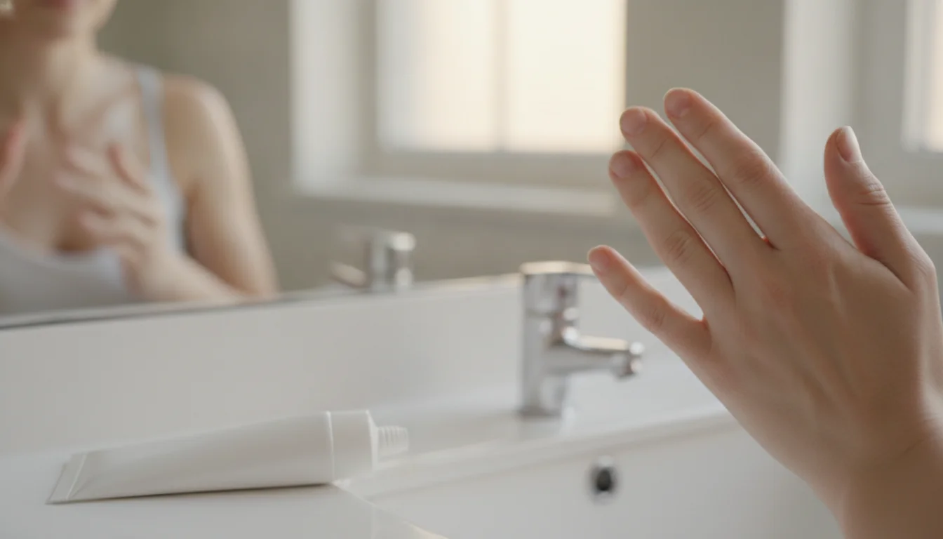 hands applying broad-spectrum sunscreen to the cheek