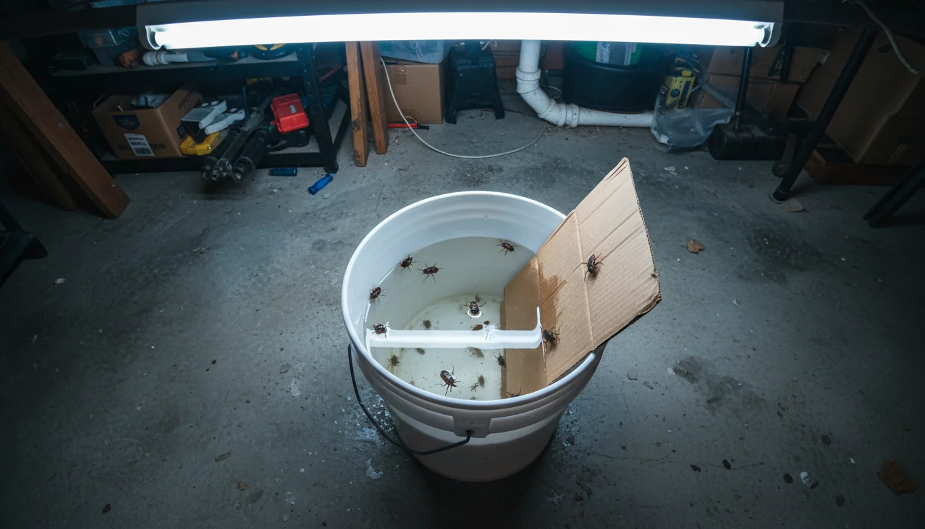 Bucket of soapy water with stink bugs collected by the bucket removal method