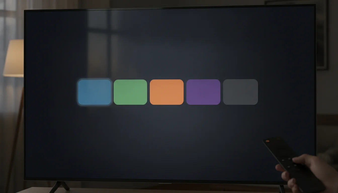 A smart TV home screen reduced to a plain row of app tiles with no banners